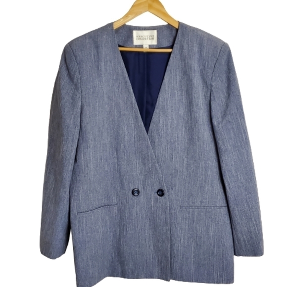 Vintage 90's Executive Collection Double Breasted Blue Blazer Size 14 - Picture 1 of 10